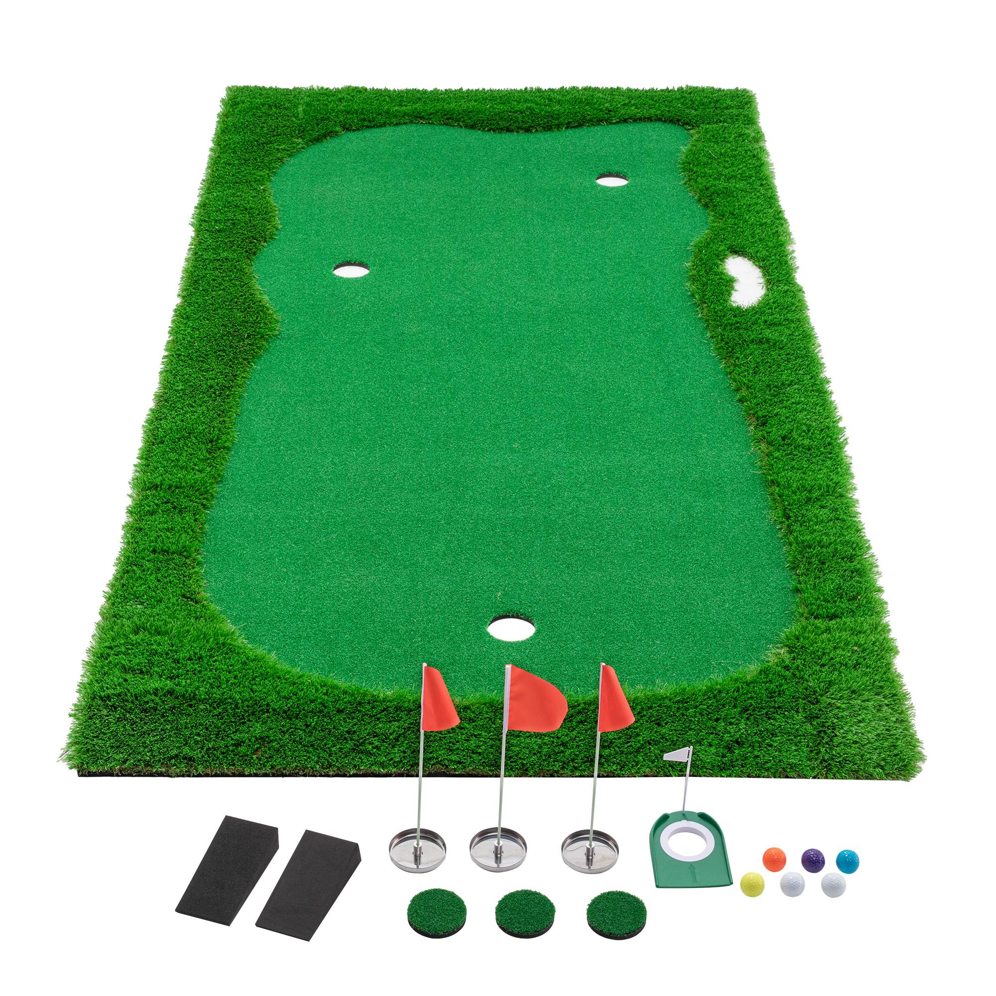 10x5 FT Golf Putting Green, Golf Training Mat With High-quality Turf, 3 Holes, 3 Flags And Cups For Indoor Outdoor