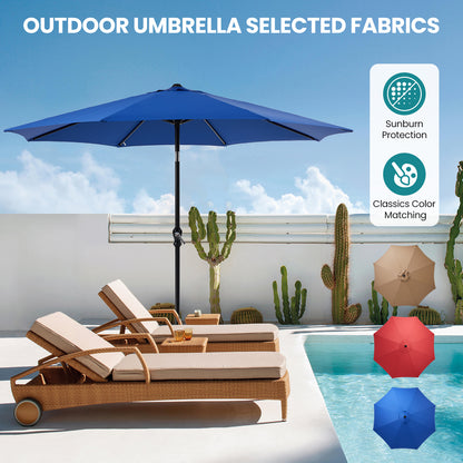 Outdoor Patio Umbrella With Push Button Tilt And Crank, Market Umbrella 8 Sturdy Ribs UV Protection Waterproof For Garden, Backyard, Red