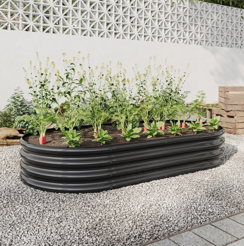 Raised Garden Bed Outdoor, Oval Metal Planter For Plants, Vegetables, Flowers