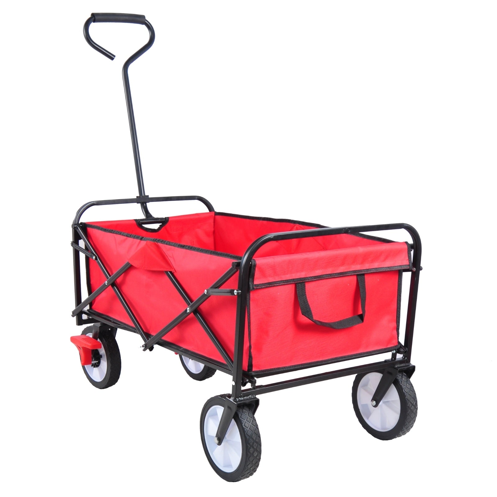 Folding Wagon Garden Shopping Beach Cart  Red