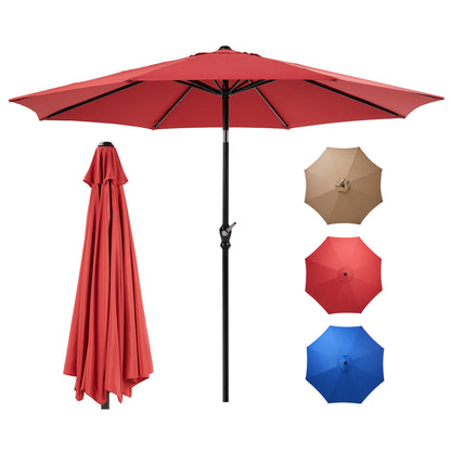 Outdoor Patio Umbrella With Push Button Tilt And Crank, Market Umbrella 8 Sturdy Ribs UV Protection Waterproof For Garden, Backyard, Red