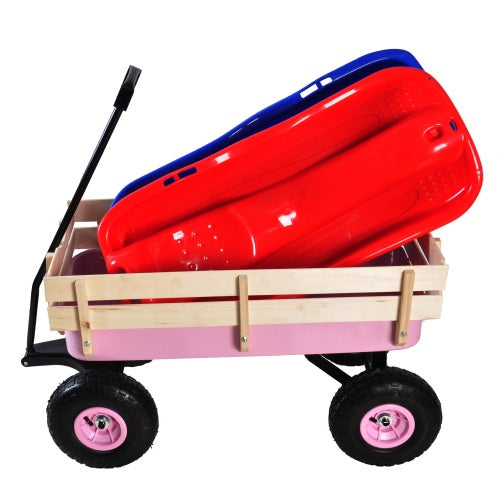 Outdoor Wagon All Terrain Pulling Wood Railing Air Tires Garden Cart