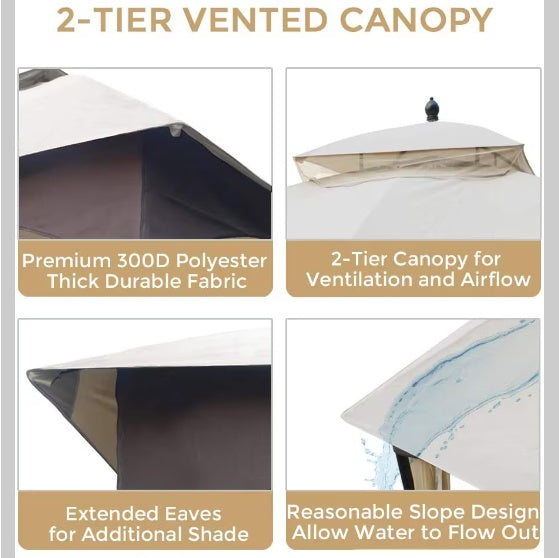 Soft-topped Metal Gazebo With Mosquito Nets And Sun Blinds