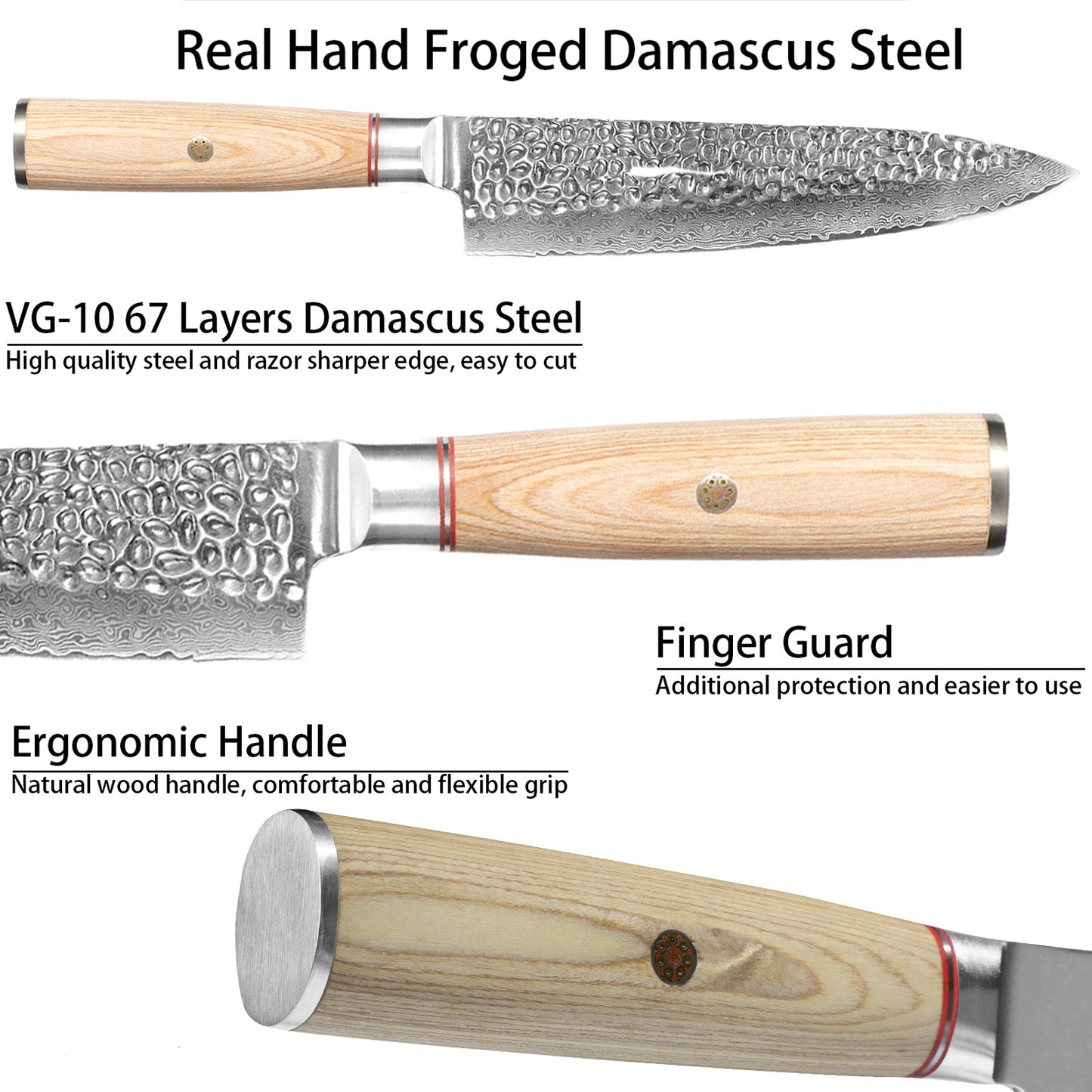 Damascus Chef Knife, 8 Inch Japanese Kitchen Knife With 67 Layers 10CR15MOV High Carbon Steel, Razor Sharp Cooking Knife With Pakkawood Handle