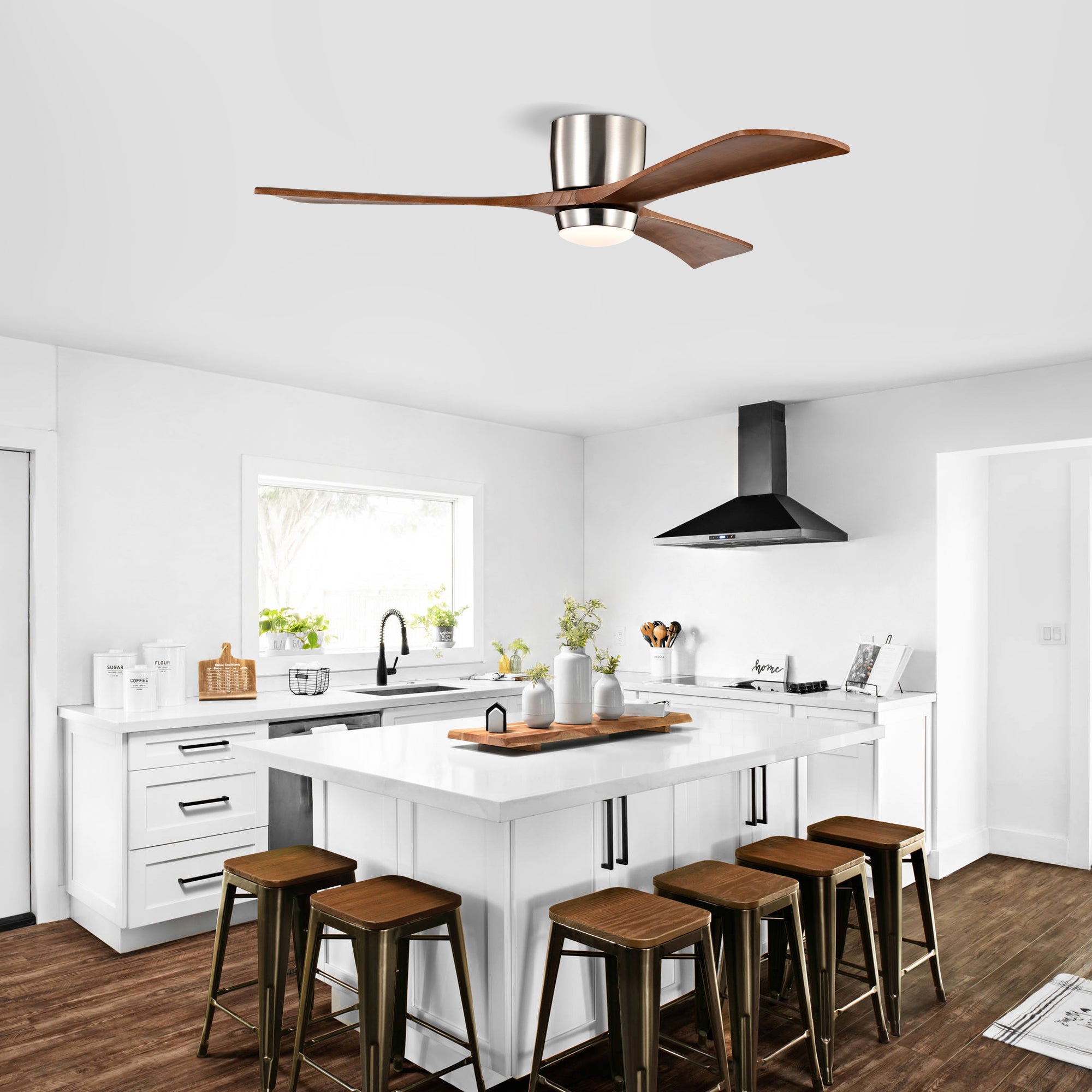 Ceiling Fan With Lights Remote Control, Quiet DC Motor 3 Wood Blade Ceiling Fans 6 Speed Levels, Reversible Ceiling Fan, For Patio Living Room, Bedroom, Office, Indoor. Stain Nickel Walnut