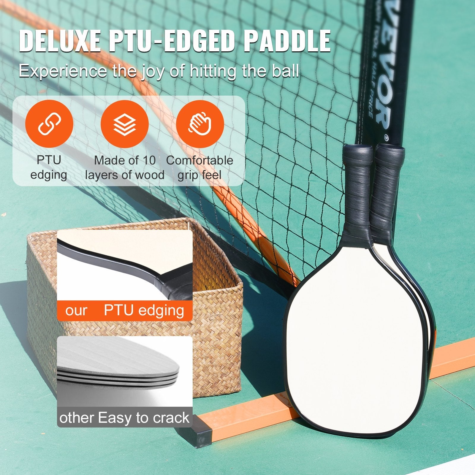 VEVOR Pickleball Net Set, 22FT Regulation Size Portable Pickleball System With Carrying Bag & Balls & Paddles, Weather Resistant Steady Metal Frame & Strong PE Net, For Outdoor Backyard, Driveway