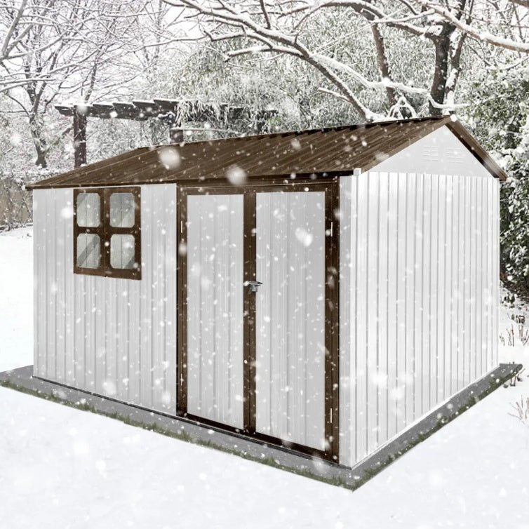Metal Garden Sheds 10ftx8ft Outdoor Storage Sheds Whitecoffee With Window - Outdoor Chilling