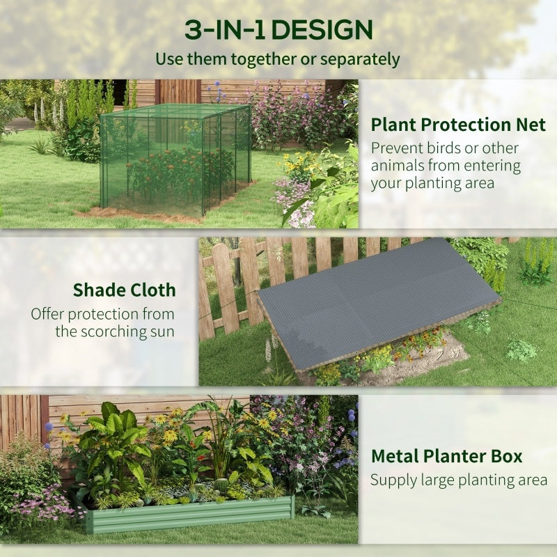Galvanized Steel Planter Box With Crop Cage And Shade Cloth, Raised Garden Bed-Green