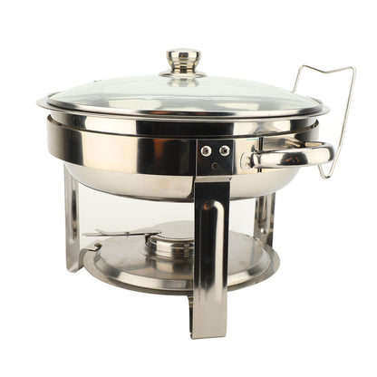 Buffet Chafing Dish Stainless Steel Round Catering Chafers with Glass Lid Detachable Alcohol Stove 4PCS