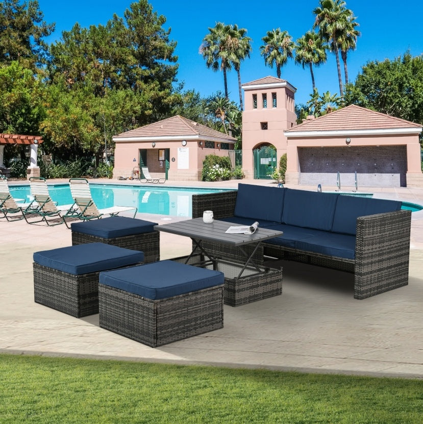 Patio Furniture, Outdoor Furniture, Seasonal PE Wicker Furniture,5 Set Wicker Furniture With Plywood - Outdoor Chilling