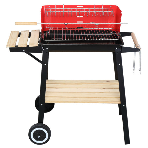 85X42X86cm Black And Red Four-Legged Wheeled Square Enamel Charcoal Oven