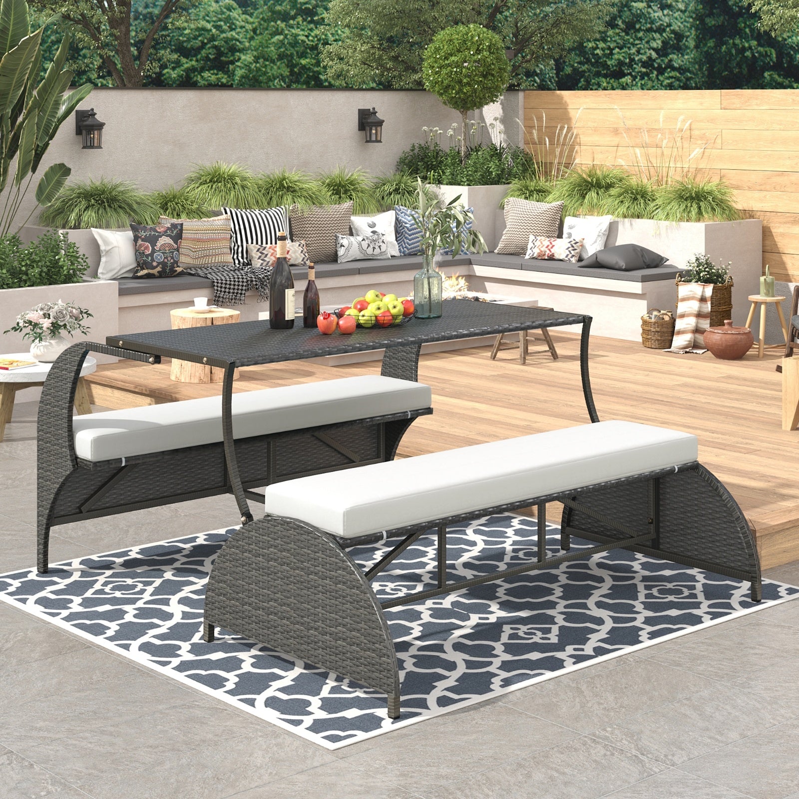 U STYLE Outdoor Loveseat And Convertible To Four Seats And A Table, Suitable For Gardens And Lawns