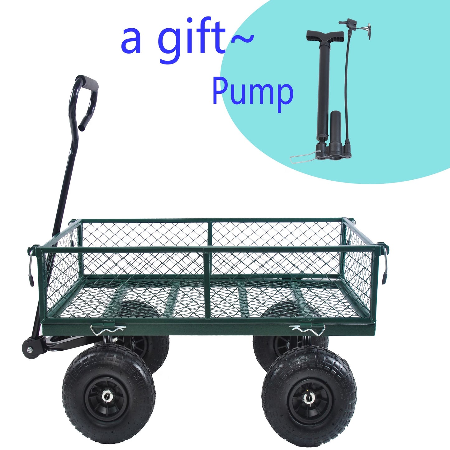 Wagon Garden Cart 660 Lbs  410 3.50 4 Air Tires Steel Garden Cart With Rotating Handle And Removable Sides, Capacity Utility Heavy Duty Garden Cart And Wagon