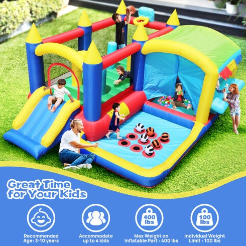 7 In 1 Inflatable Bounce House, Bouncy House With Ball Pit For Kids Indoor Outdoor Party Family Fun, Obstacles, Toddler Bouncy Castle With Ball Pit For Birthday Party Gifts - Outdoor Chilling