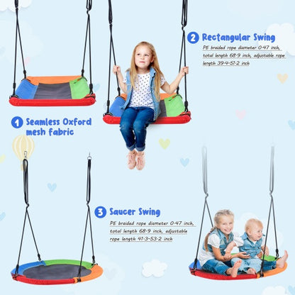 5-in-1 Outdoor Toddler Swing Set, Playground Swing Set With Steel Frame, Multifunctional Playset For Kids With Climbing Ladder, Saucer Swing, Monkey Pole Swing, Disc Swing And Swing Ring