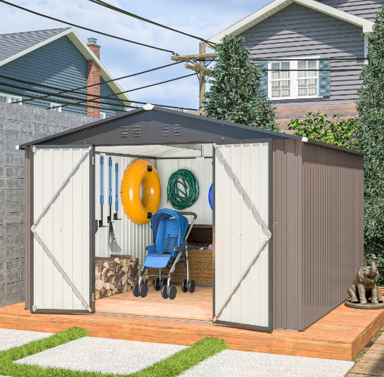 10' x 10' Steel Garden Shed With Double Lockable Door - Outdoor Chilling