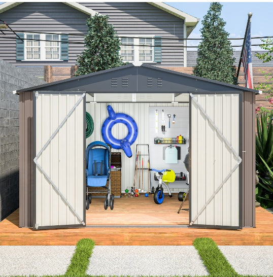 10' x 10' Steel Garden Shed With Double Lockable Door