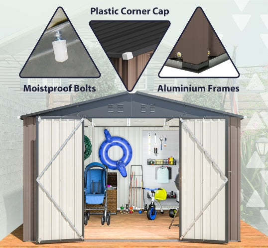 10' x 10' Steel Garden Shed With Double Lockable Door