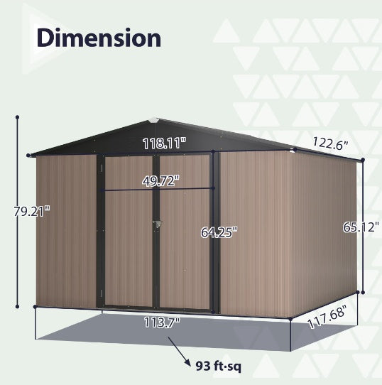10' x 10' Steel Garden Shed With Double Lockable Door