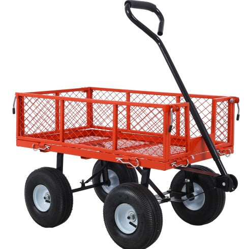 Steel Garden Cart, Steel Mesh Removable Sides, 3 Cu Ft, 550 Lb Capacity, Red - Outdoor Chilling