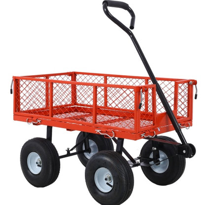 Steel Garden Cart, Steel Mesh Removable Sides, 3 Cu Ft, 550 Lb Capacity, Red - Outdoor Chilling