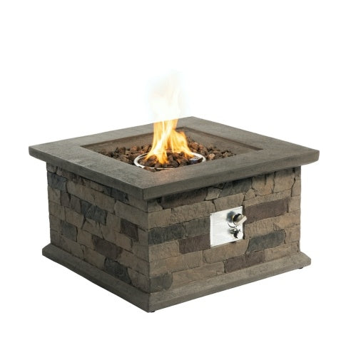 Outdoor Propane Fire Pit Table 28-inch Imitation Stone Square Concrete Propane Fire Pit With Lava Rocks And Rain Cover 40,000 BTU Gas Smokeless Fire Pit For Outside Patio,Garden,Deck,Backyard