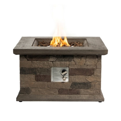 Outdoor Propane Fire Pit Table 28-inch Imitation Stone Square Concrete Propane Fire Pit With Lava Rocks And Rain Cover 40,000 BTU Gas Smokeless Fire Pit For Outside Patio,Garden,Deck,Backyard