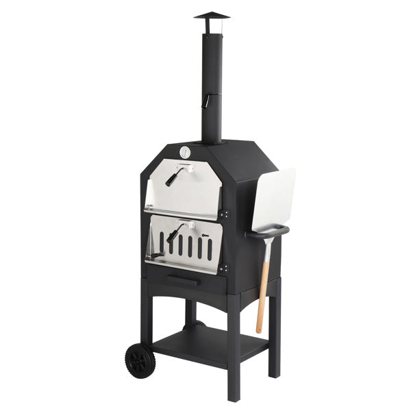 Freestanding wood Pizza Grill With Chimney, Wheels, Pizza Stone, And Pizza Shovel