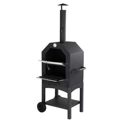 Freestanding wood Pizza Grill With Chimney, Wheels, Pizza Stone, And Pizza Shovel