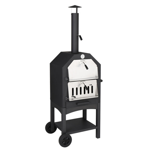 Freestanding wood Pizza Grill With Chimney, Wheels, Pizza Stone, And Pizza Shovel