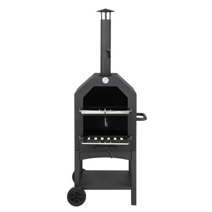 Freestanding wood Pizza Grill With Chimney, Wheels, Pizza Stone, And Pizza Shovel