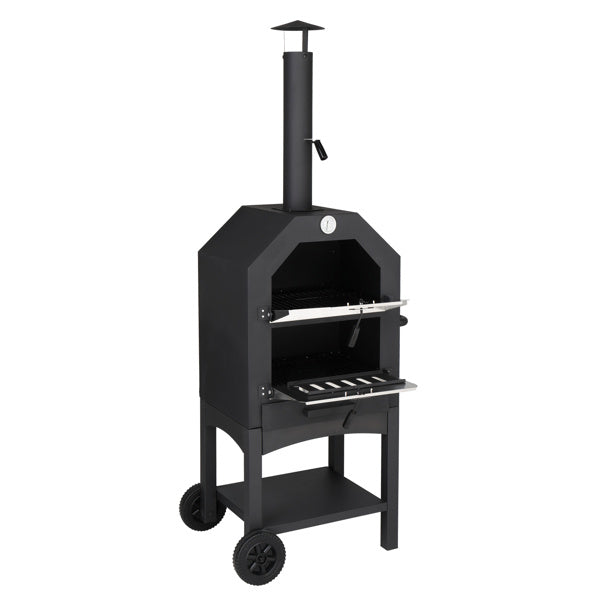 Freestanding wood Pizza Grill With Chimney, Wheels, Pizza Stone, And Pizza Shovel