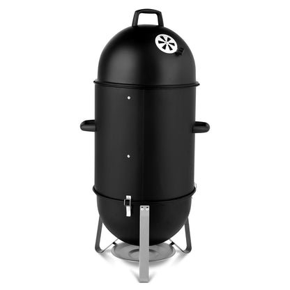 48x48x119cm Black 3-layer Oval Cylinder Smoker Iron Charcoal Grill