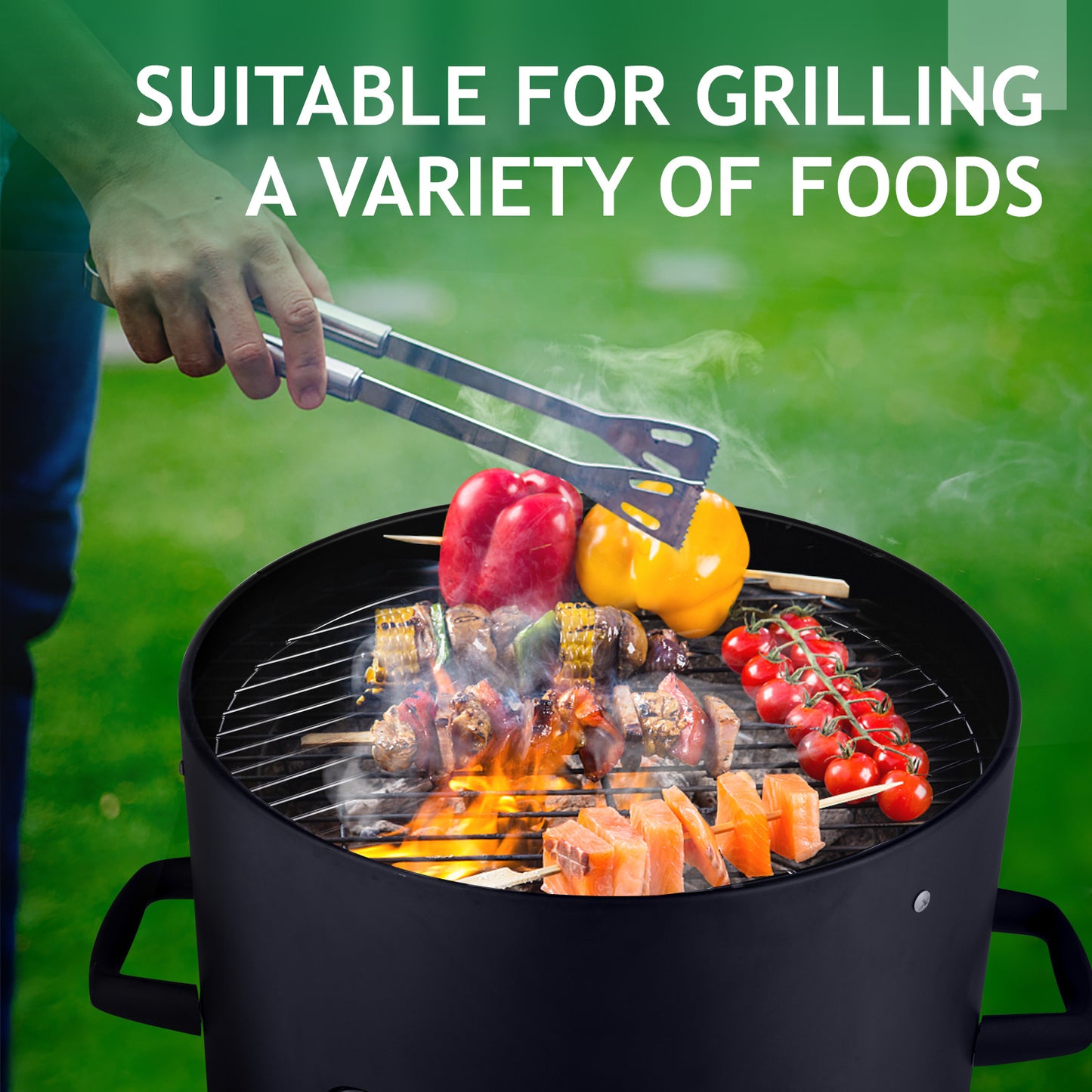 48x48x119cm Black 3-layer Oval Cylinder Smoker Iron Charcoal Grill