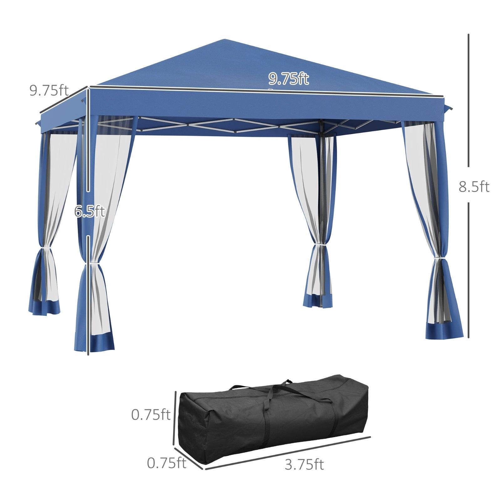 Outsunny 10' X10' Pop Up Canopy Tent With Netting, Instant Gazebo, Ez Up Screen House Room With Car