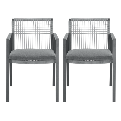 Outdoor Dining Chair Set Of 2, Aluminum  Rope , Outdoor Armchair Seating For Patio Backyard Poolside Balcony, Cushion Included
