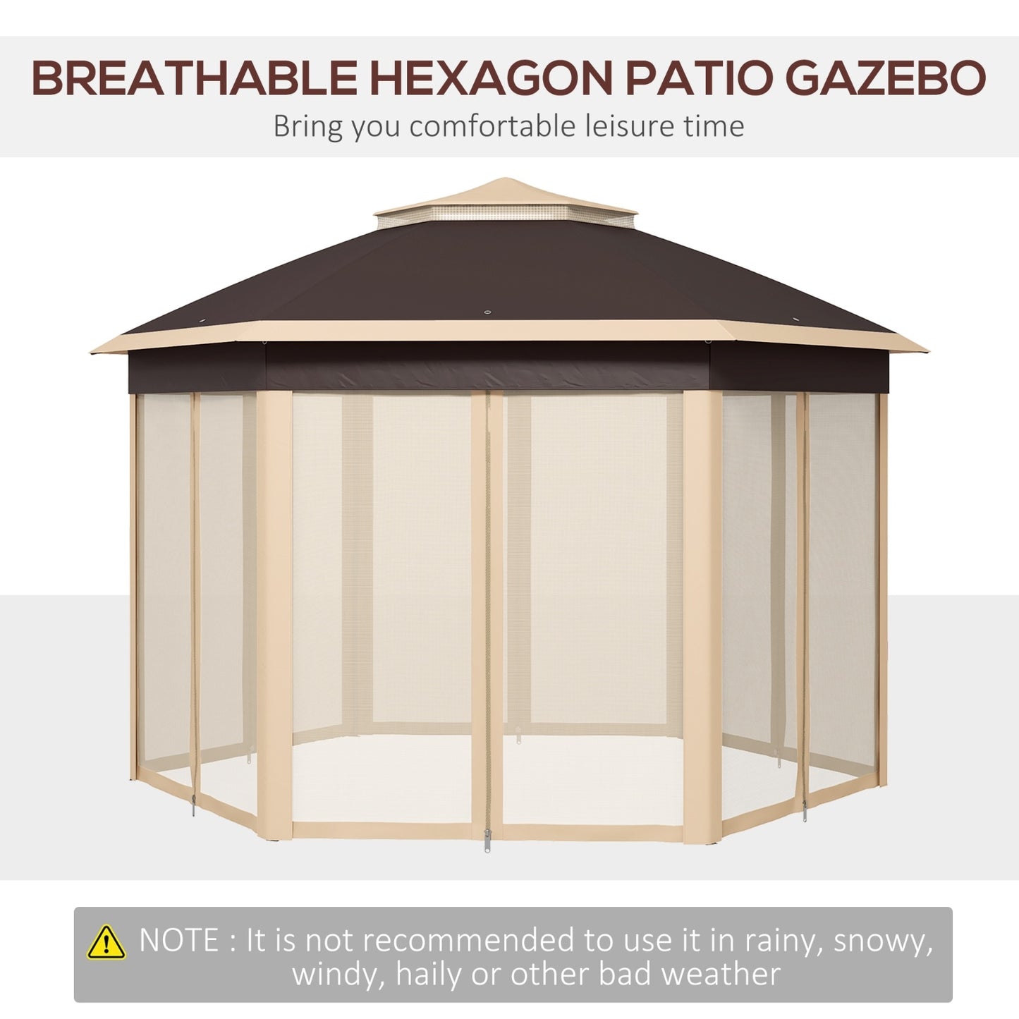 Outsunny 13' X 13' Pop Up Gazebo, Hexagonal Canopy Shelter With 6 Zippered Mesh Netting, Event Tent