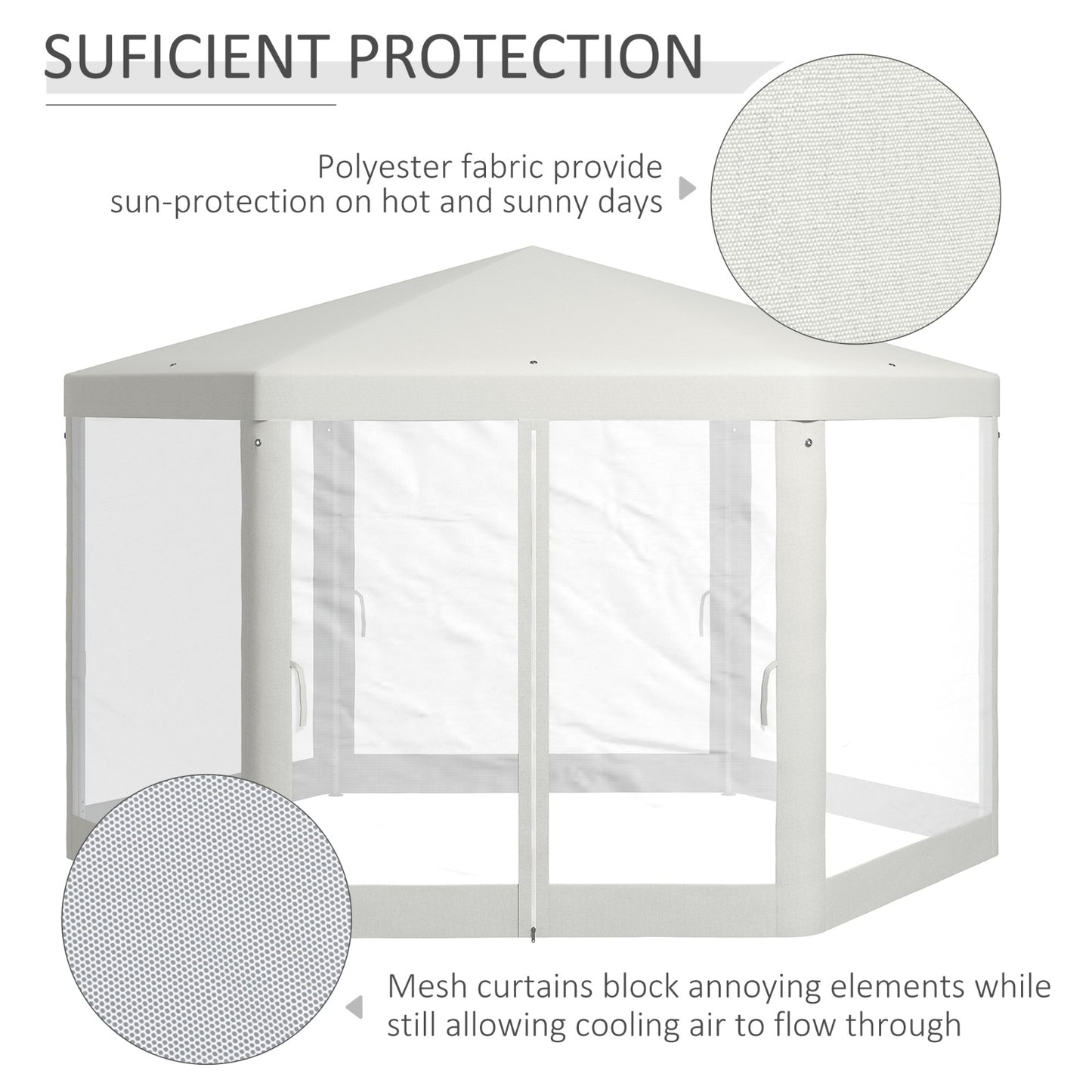 Outsunny 13' X 11' Outdoor Party Tent, Hexagon Sun Shade Shelter Canopy With Protective Mesh Screen