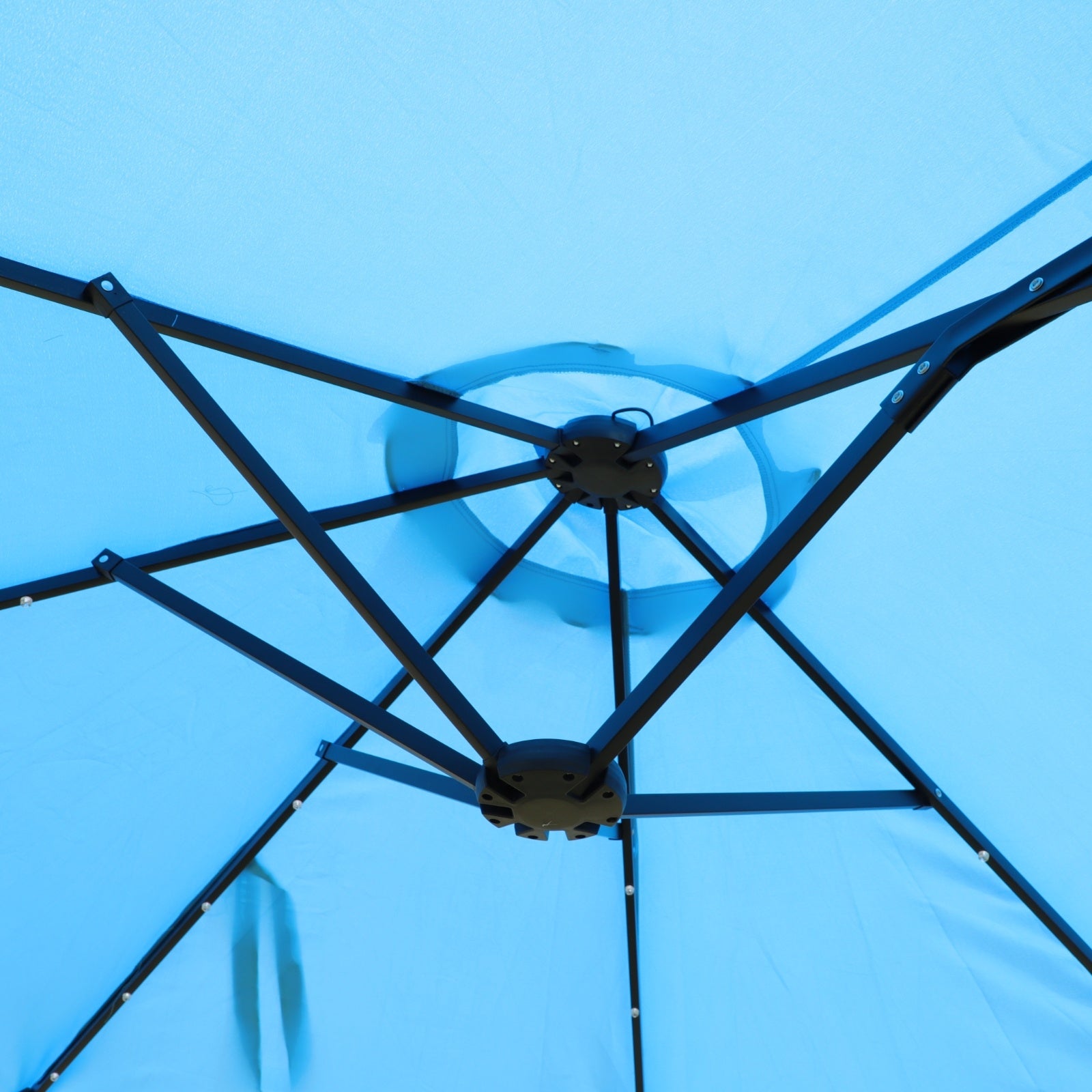 15x9ft Large Double-Sided Rectangular Outdoor Twin Patio Market Umbrella With Light And Base- Blue