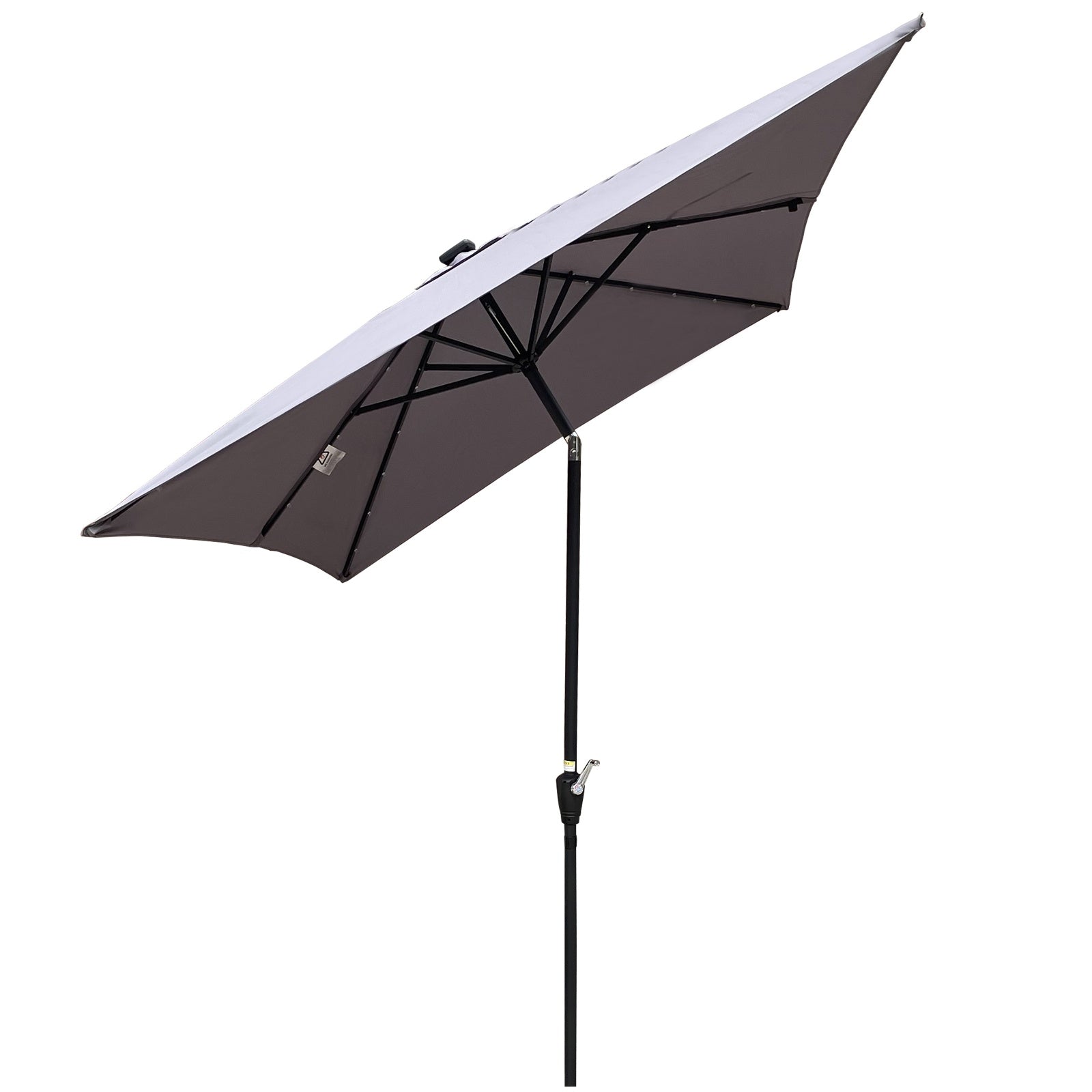 10x6.5ft Rectangular Solar LED Patio Umbrellas With Crank & Push Button Tilt