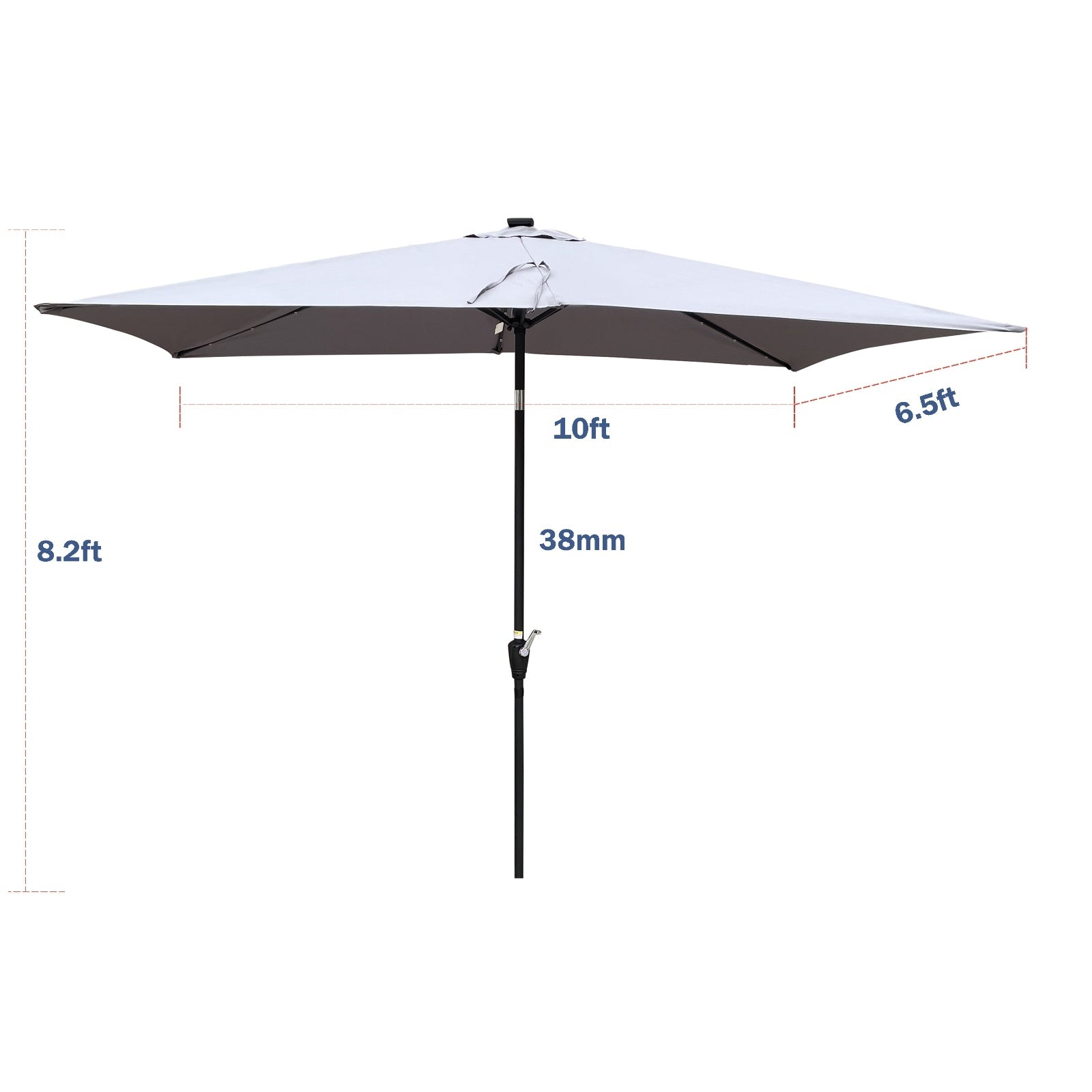 10x6.5ft Rectangular Solar LED Patio Umbrellas With Crank & Push Button Tilt