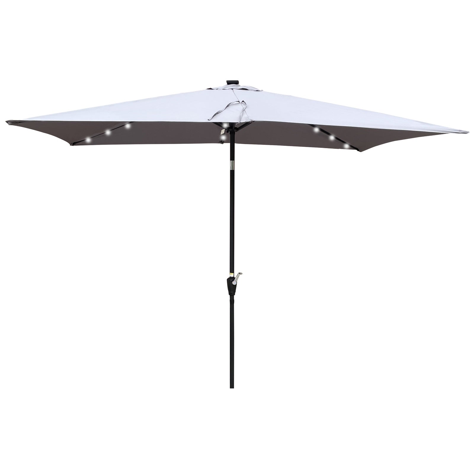10x6.5ft Rectangular Solar LED Patio Umbrellas With Crank & Push Button Tilt