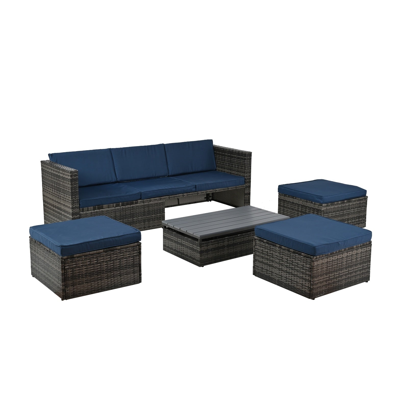Patio Furniture, Outdoor Furniture, Seasonal PE Wicker Furniture,5 Set Wicker Furniture With Plywood - Outdoor Chilling
