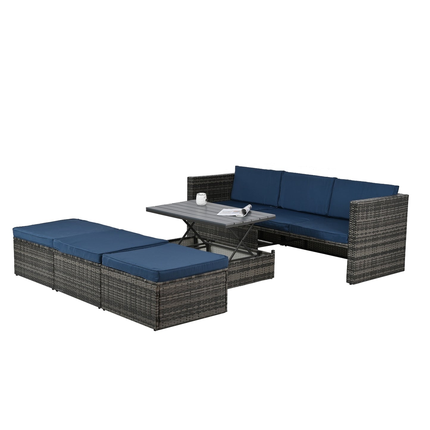 Patio Furniture, Outdoor Furniture, Seasonal PE Wicker Furniture,5 Set Wicker Furniture With Plywood - Outdoor Chilling