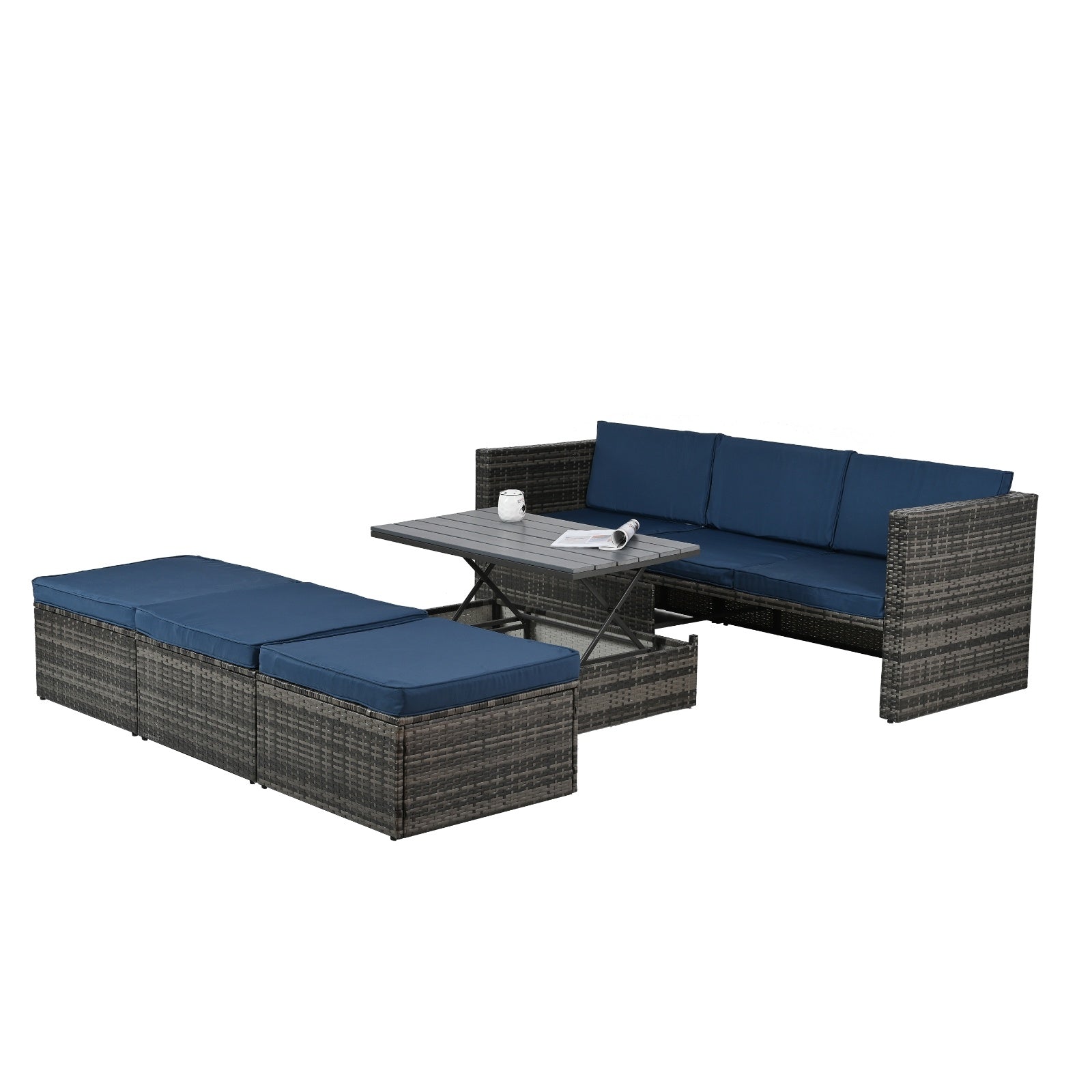 Patio Furniture, Outdoor Furniture, Seasonal PE Wicker Furniture,5 Set Wicker Furniture With Plywood - Outdoor Chilling