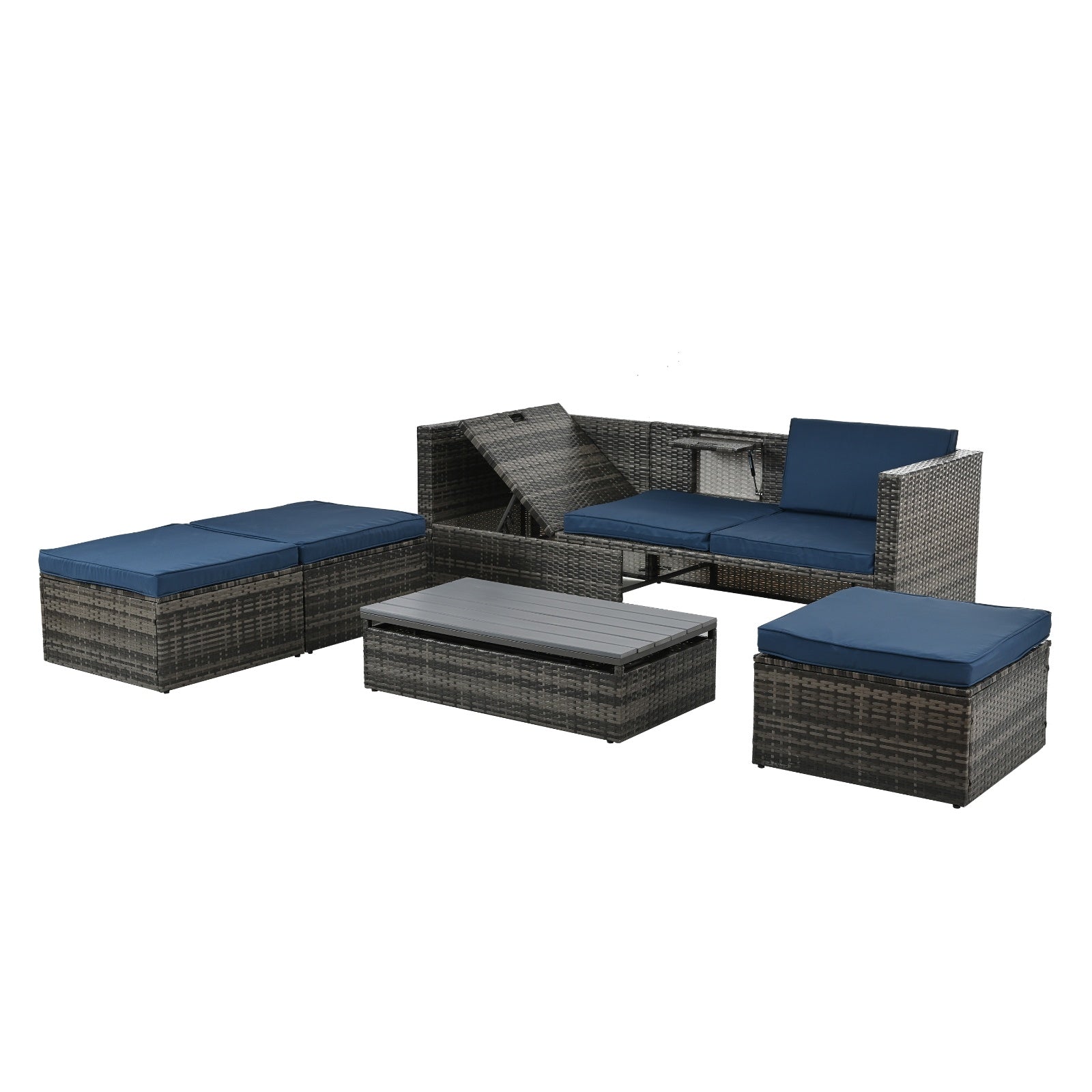 Patio Furniture, Outdoor Furniture, Seasonal PE Wicker Furniture,5 Set Wicker Furniture With Plywood - Outdoor Chilling