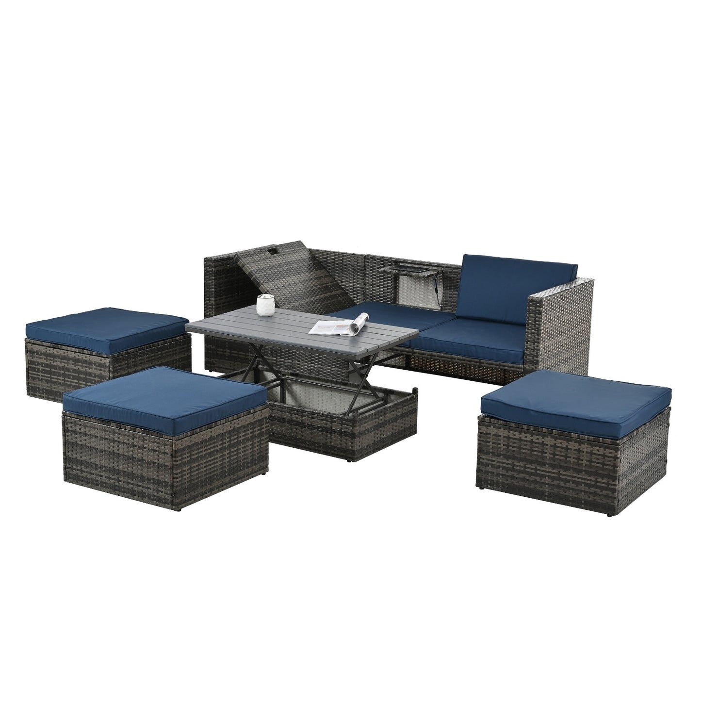 Patio Furniture, Outdoor Furniture, Seasonal PE Wicker Furniture,5 Set Wicker Furniture With Plywood - Outdoor Chilling