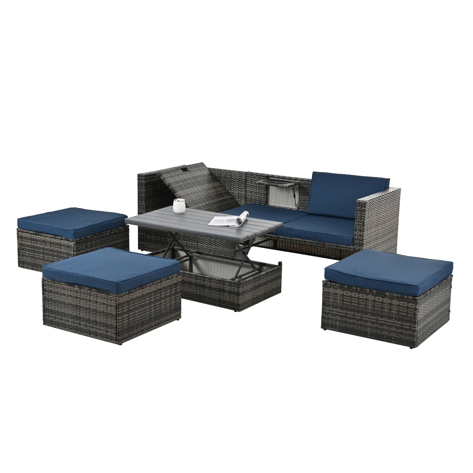 Patio Furniture, Outdoor Furniture, Seasonal PE Wicker Furniture,5 Set Wicker Furniture With Plywood - Outdoor Chilling