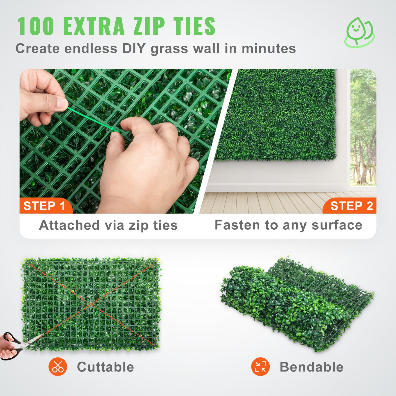 VEVOR 12PCS Grass Wall Panels For 32 SQ Feet, Boxwood Hedge Wall Panels, Artificial Grass Wall, Privacy Hedge Screen UV Protected For Outdoor Indoor Garden Fence Backyard