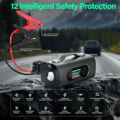 Newest 8 In 1 Portable Car Battery Starter With Air Compressor, Car  Wireless Vacuum Cleaner 150PSI Car Battery Starter 12V With Large LCD Display